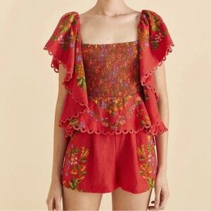 Farm Rio Red Tropical Romance Romper